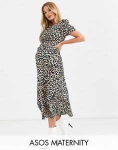 Чайное платье миди с леопардовым принтом ASOS DESIGN Maternity-Мульти