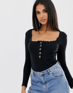 Черный боди с пуговицами Missguided