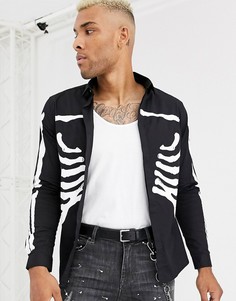 Черная рубашка скинни с принтом скелета ASOS DESIGN Нalloween-Черный