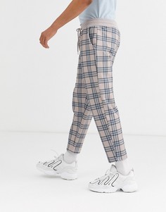 Бежевые зауженные джоггеры в клетку ASOS DESIGN-Бежевый