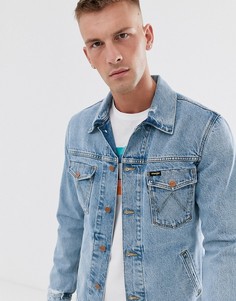 Голубая выбеленная джинсовая куртка с рваной отделкой Wrangler-Синий