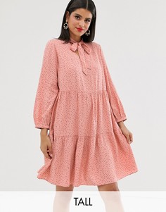 Розовое свободное платье в горошек с завязкой на бант New Look Tall-Розовый