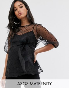 Прозрачный топ из органзы с рукавами 3/4 ASOS DESIGN Maternity-Бесцветный