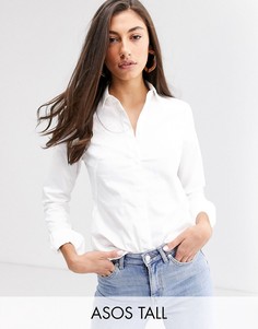Приталенная рубашка из эластичного хлопка ASOS DESIGN Tall-Белый