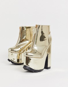 Золотистые ботинки на каблуке и платформе Y-R-U-Золотой YRU