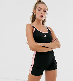 Черный облегающий комбинезон с розовыми полосками Puma - Booty