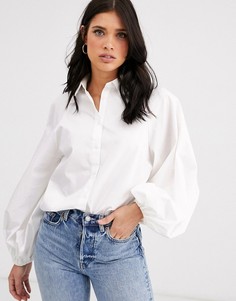 Хлопковая рубашка с объемными длинными рукавами ASOS DESIGN-Белый