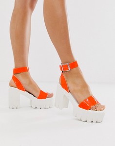 Неоново-оранжевые босоножки на каблуке и массивной платформе ASOS DESIGN Noticeable-Оранжевый