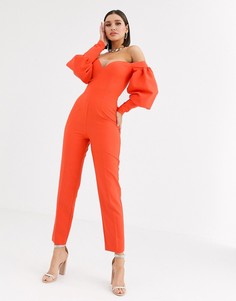 Комбинезон с открытыми плечами и вырезом сердечком ASOS DESIGN-Красный