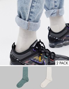 Спортивные носки зеленого и кремового цвета ASOS DESIGN - Набор из 2 пар со скидкой-Мульти