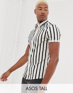 Серовато-бежевая приталенная рубашка в полоску ASOS DESIGN Tall-Белый