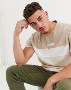 Свободная футболка колор блок с принтом римских цифр ASOS DESIGN-Бежевый