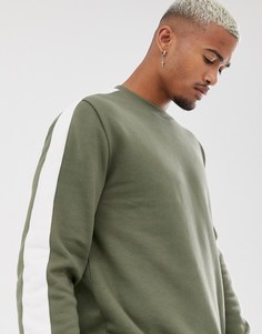 Свитшот цвета хаки с полосами по бокам ASOS DESIGN-Зеленый
