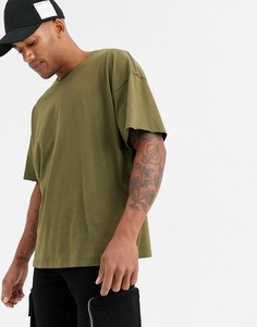 Oversize-футболка цвета хаки с необработанным воротом ASOS DESIGN-Зеленый