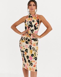 Платье-футляр миди с высоким воротником ASOS DESIGN-Мульти