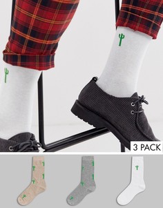 Набор из 3 пар носков до щиколотки с принтом кактусов ASOS DESIGN - Скидка-Мульти