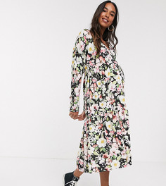 Эксклюзивное свободное платье с запахом и цветочным принтом ASOS DESIGN Maternity-Мульти