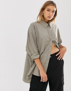 Светло-серая oversize-рубашка Weekday - mole-Серый