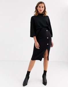 Черная трикотажная юбка с пуговицами River Island-Черный