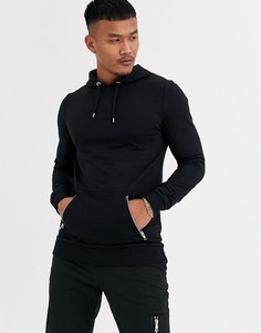 Черное обтягивающее худи с карманами на молнии ASOS DESIGN-Черный