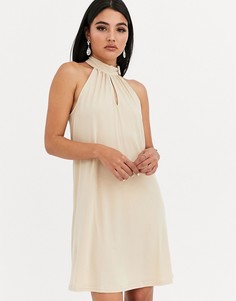Бежевое свободное платье с халтером и пряжкой River Island-Бежевый
