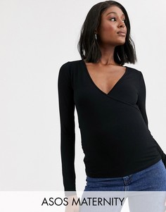 Черный топ с запахом ASOS DESIGN Maternity
