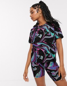 Пижама из футболки и леггинсов с мраморным принтом ASOS DESIGN-Черный