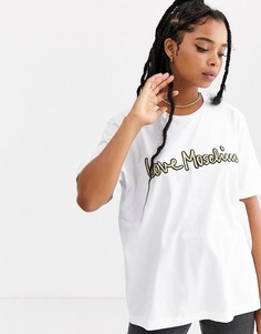 Футболка с логотипом металлик Love Moschino-Белый