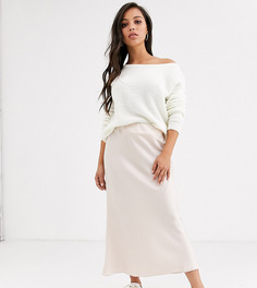Атласная юбка миди ASOS DESIGN Petite-Кремовый