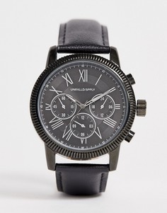 Массивные часы с черным кожаным ремешком ASOS DESIGN-Черный