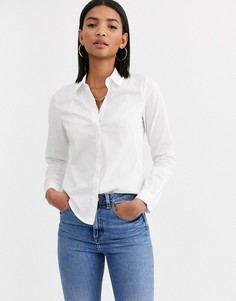 Приталенная рубашка из эластичного хлопка с длинными рукавами ASOS DESIGN-Белый