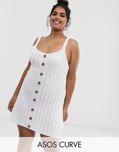 Ажурное платье мини на пуговицах ASOS DESIGN Curve-Белый