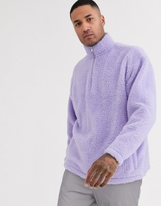 Фиолетовый oversize-свитшот из искусственной цигейки с воротником в спортивном стиле и короткой молнией ASOS DESIGN