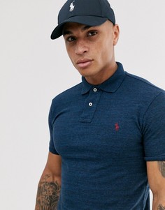 Темно-синее узкое поло из пике с логотипом Polo Ralph Lauren-Темно-синий