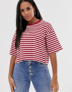 Выбеленная красная футболка в полоску ASOS DESIGN-Белый