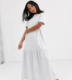 Платье-футболка макси с асимметричным краем ASOS DESIGN Petite-Серый