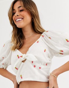 Блузка с запахом и принтом ананасов Free People Ladies That Luau-Белый