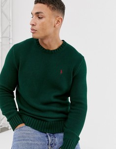 Зеленый джемпер крупной вязки с логотипом Polo Ralph Lauren