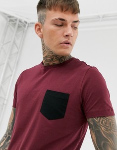 Бордовая футболка с контрастным карманом ASOS DESIGN-Красный