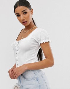 Белый боди со шнуровкой Missguided