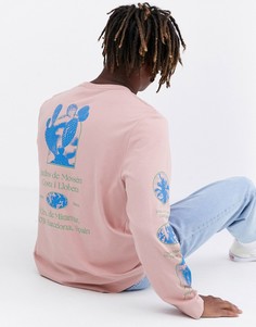 Свободная футболка из плотного трикотажа с длинным рукавом и принтом ASOS WHITE-Розовый
