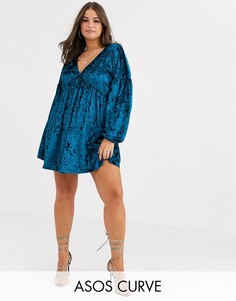 Свободное бархатное платье с длинными рукавами ASOS DESIGN Curve-Зеленый