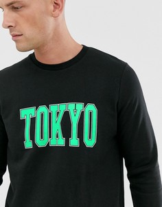 Черный свитшот с надписью \Tokyo\" New Look