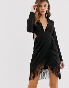 Платье мини с бахромой ASOS DESIGN-Черный