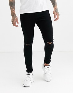 Черные эластичные джинсы с рваными коленями ASOS DESIGN-Черный