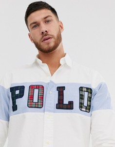 Белая рубашка со вставкой и логотипом на груди Polo Ralph Lauren-Белый