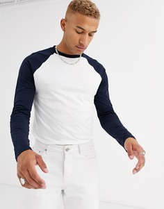 Сине-белый лонгслив с рукавами реглан и круглым вырезом ASOS DESIGN-Мульти