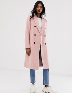 Розовое удлиненное двубортное пальто Stradivarius-Розовый