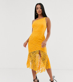 Кружевное платье миди на одно плечо с фигурным краем ASOS DESIGN Petite-Оранжевый