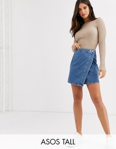 Синяя выбеленная джинсовая юбка с запахом ASOS DESIGN Tall-Синий